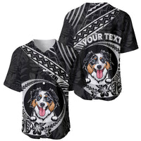 Set of two black dog baseball jerseys with Polynesian graphics and Australian Shepherd dog art