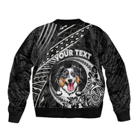 Black bomber jacket with ribbed collar and large dog graphic on back