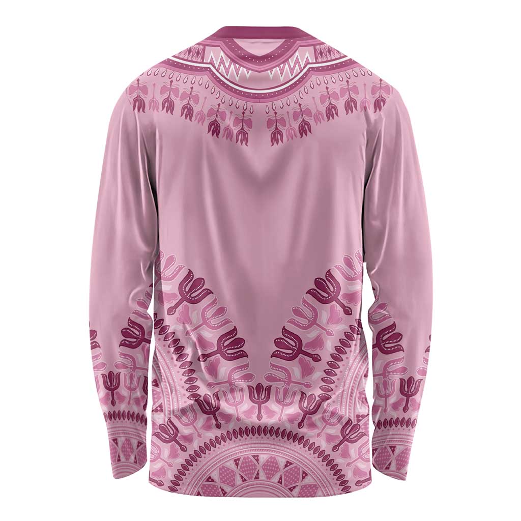 Pink dashiki long-sleeve shirt with allover graphic and back panel pattern