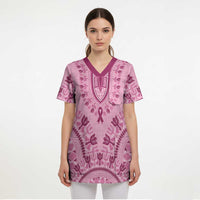 Dashiki Glamorous Pink Scrub Top Breast Cancer Awareness - Wonder Print Shop