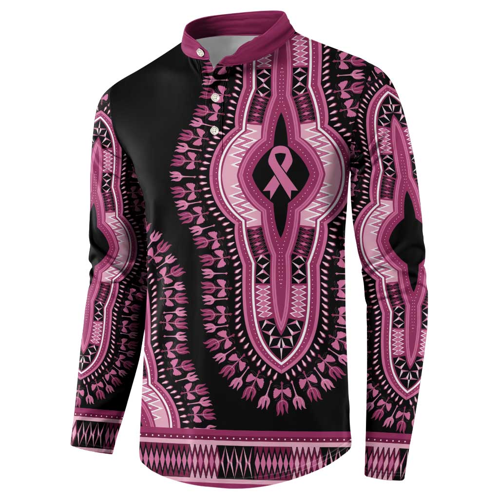 Breast Cancer Awareness Pink Ribbon Button Sweatshirt Dashiki Style - Wonder Print Shop