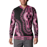 Breast Cancer Awareness Pink Ribbon Button Sweatshirt Dashiki Style - Wonder Print Shop