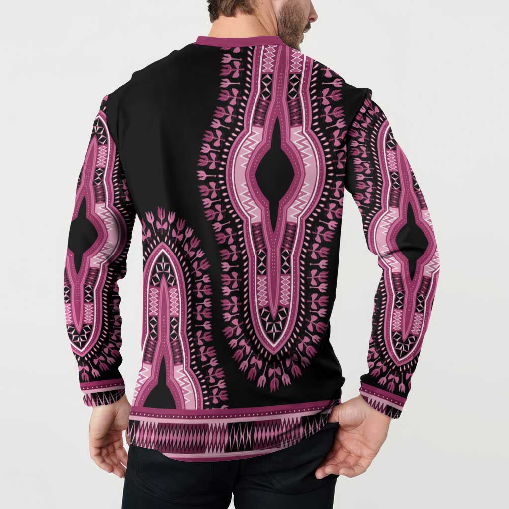 Breast Cancer Awareness Pink Ribbon Button Sweatshirt Dashiki Style - Wonder Print Shop