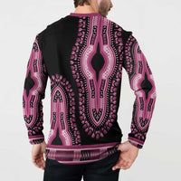 Breast Cancer Awareness Pink Ribbon Button Sweatshirt Dashiki Style - Wonder Print Shop