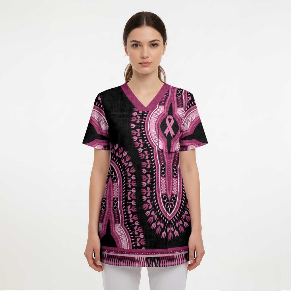 Breast Cancer Awareness Pink Ribbon Scrub Top Dashiki Style - Wonder Print Shop
