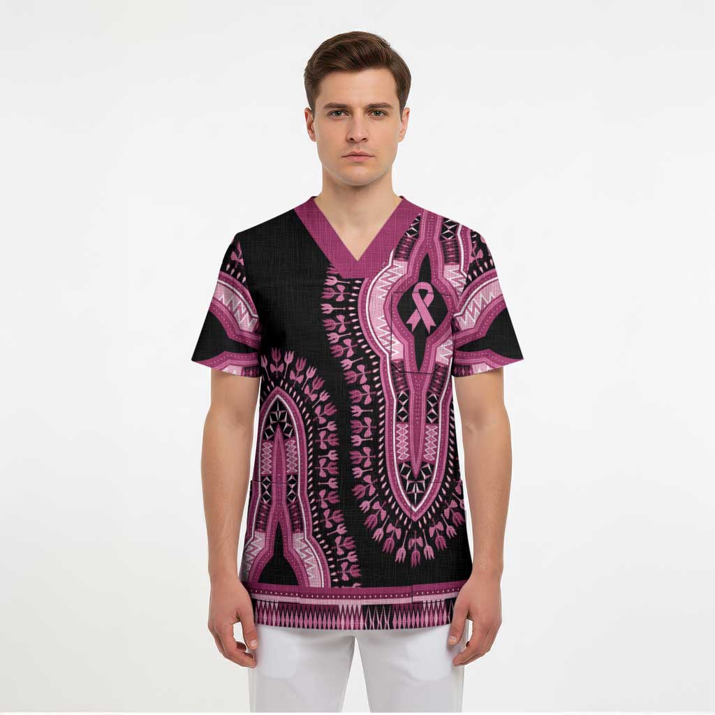 Breast Cancer Awareness Pink Ribbon Scrub Top Dashiki Style - Wonder Print Shop