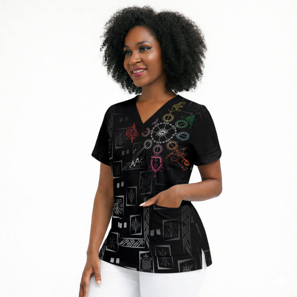 Afro Haiti Vodou Milokan Scrub Top