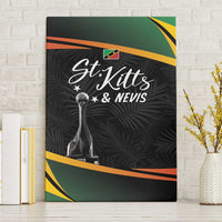 St Kitts & Nevis cricket canvas wall art with trophy silhouette and green orange border
