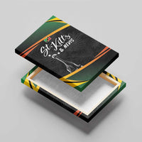 St Kitts & Nevis cricket canvas wall art angled view showing wrapped edges and trophy