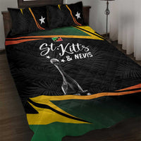Black cricket quilt bed set with St Kitts & Nevis print, flag stripes, and bat