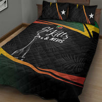 Black cricket quilt bed set with St Kitts & Nevis logo, flag stripes, and two pillows