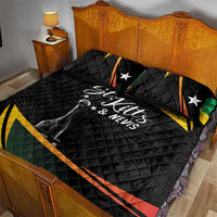 Black cricket quilt bed set with St Kitts & Nevis logo, flag trim, and two pillows