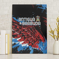 Antigua and Barbuda canvas wall art with red, blue wings graphic and crest
