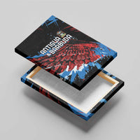 Top view Antigua and Barbuda canvas wall art with red and blue wing graphic