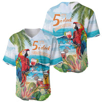 Set of two tropical parrot baseball jerseys with sea and island graphic, short sleeves