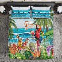 Tropical parrot bedding set with ocean wave and palm leaf print, includes 2 pillow shams