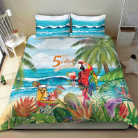 Tropical parrot bedding set with colorful foliage and ocean wave design, two shams
