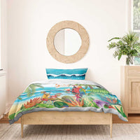 Tropical parrot bedding set with ocean wave print and palm leaves, single-bed duvet
