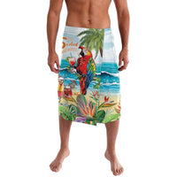 Tropical parrot and ocean print swim shorts, elastic waistband, knee length