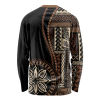 Unisex long sleeve shirt, black with cream and brown siapo motif on back