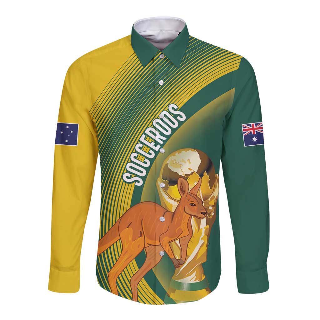 Australia Socceroos WC2026 Custom Long Sleeve Button Shirt Golden Champions - Wonder Print Shop