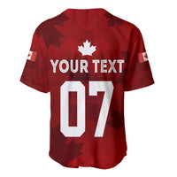 Red Canada soccer baseball jersey back, maple leaf crest, 'YOUR TEXT' and 07.