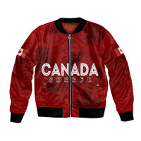 Red bomber jacket with Canada Soccer chest logo, front zipper, black ribbed cuffs/hem