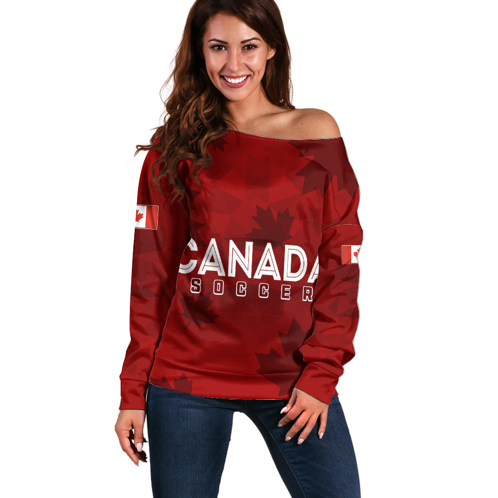 Personalised Canada Soccer Off Shoulder Sweater Women's WC 2023 Maple Style - Wonder Print Shop