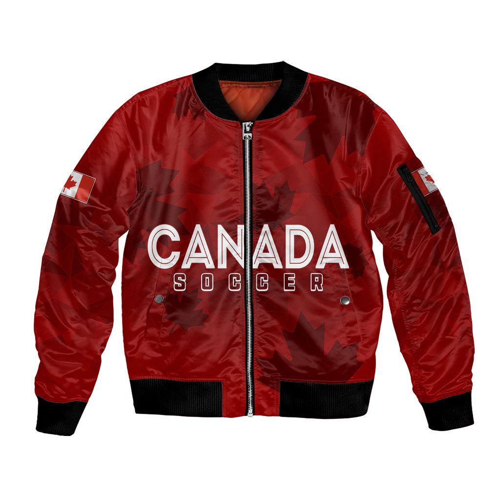 personalised-canada-soccer-sleeve-zip-bomber-jacket-womens-wc-2023-maple-style