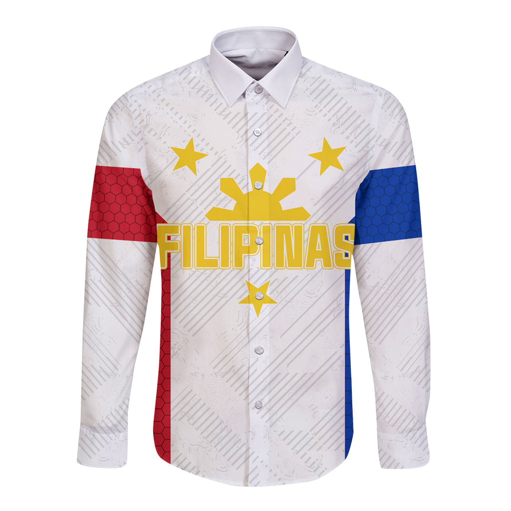 Philippines long-sleeve button football shirt, white with red/blue sides and yellow FILIPINAS