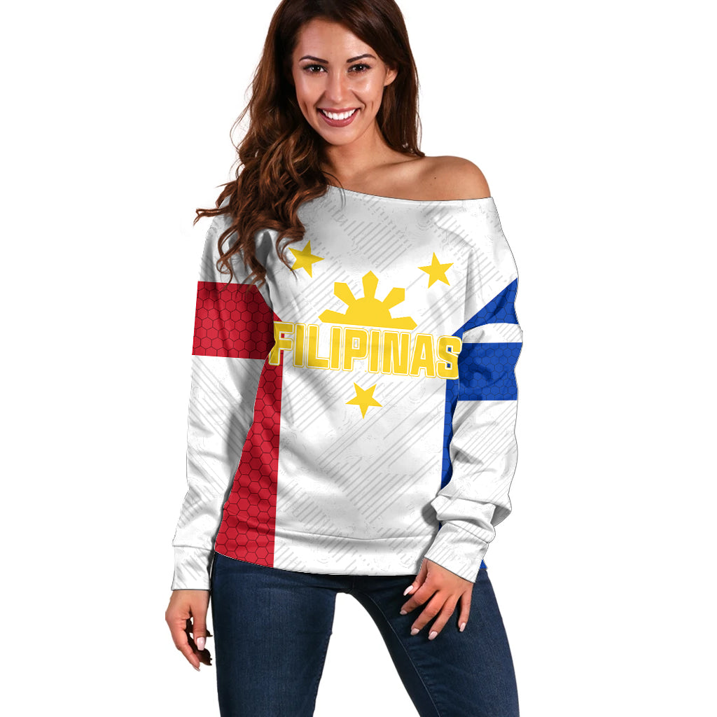 Personalised Philippines Football Off Shoulder Sweater Women's WC 2023 Filipinas Basic Ver - Wonder Print Shop