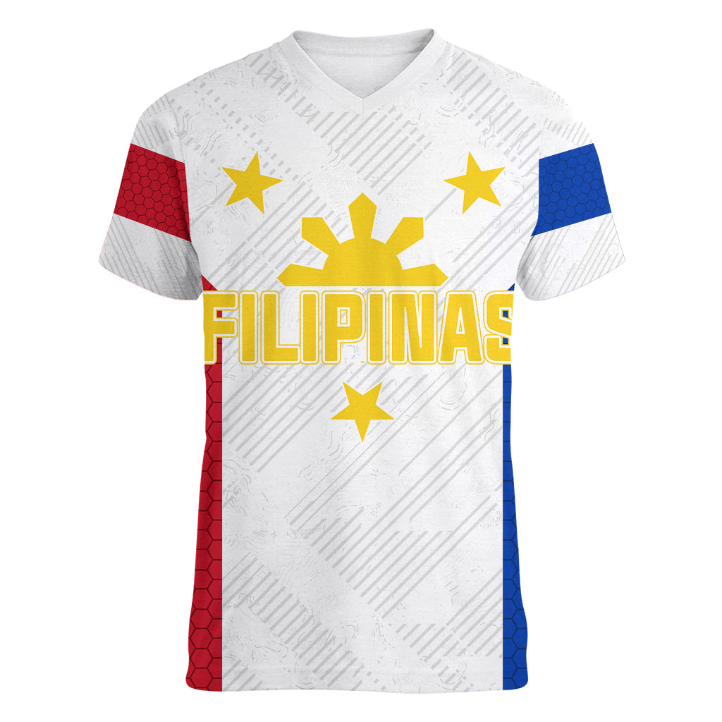 Personalised Philippines Football Women V Neck T Shirt Women's WC 2023 Filipinas Basic Ver - Wonder Print Shop