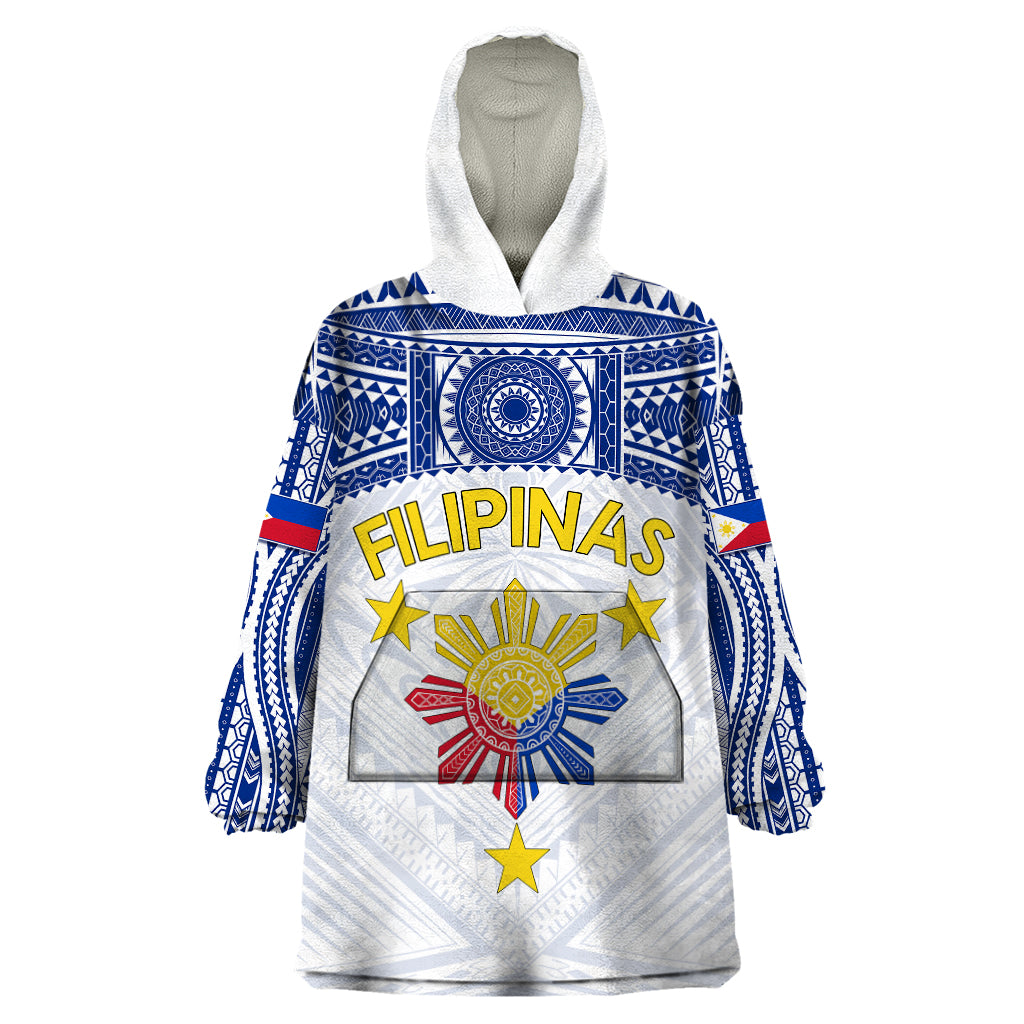 Personalised Philippines Football Wearable Blanket Hoodie Women's WC 2023 Filipinas Tribal Ver - Wonder Print Shop