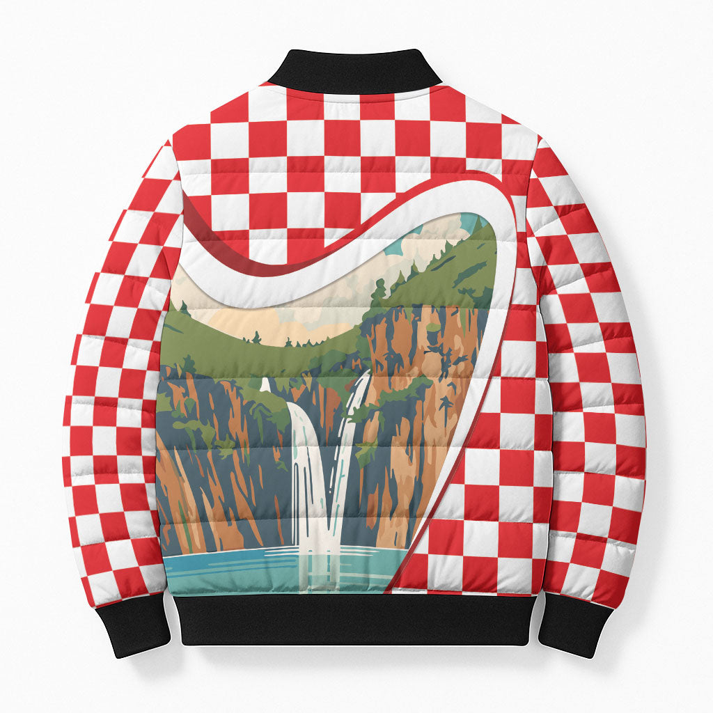 Plitvice Waterfall Hrvatska Scenery Bomber Puffer Jacket