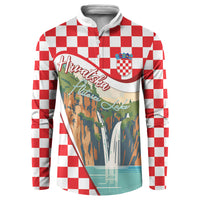 Plitvice Waterfall Hrvatska Scenery Button Sweatshirt