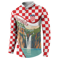 Plitvice Waterfall Hrvatska Scenery Button Sweatshirt