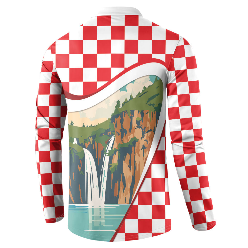 Plitvice Waterfall Hrvatska Scenery Button Sweatshirt