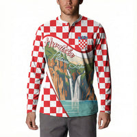 Plitvice Waterfall Hrvatska Scenery Button Sweatshirt