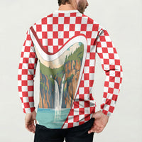 Plitvice Waterfall Hrvatska Scenery Button Sweatshirt