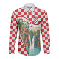 Plitvice Waterfall Hrvatska Scenery Long Sleeve Button Shirt