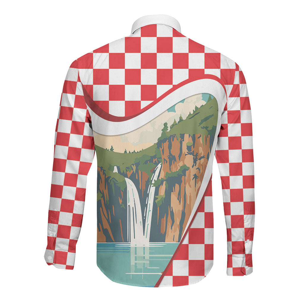 Plitvice Waterfall Hrvatska Scenery Long Sleeve Button Shirt