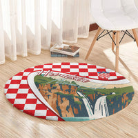 Plitvice Waterfall Hrvatska Scenery Round Carpet