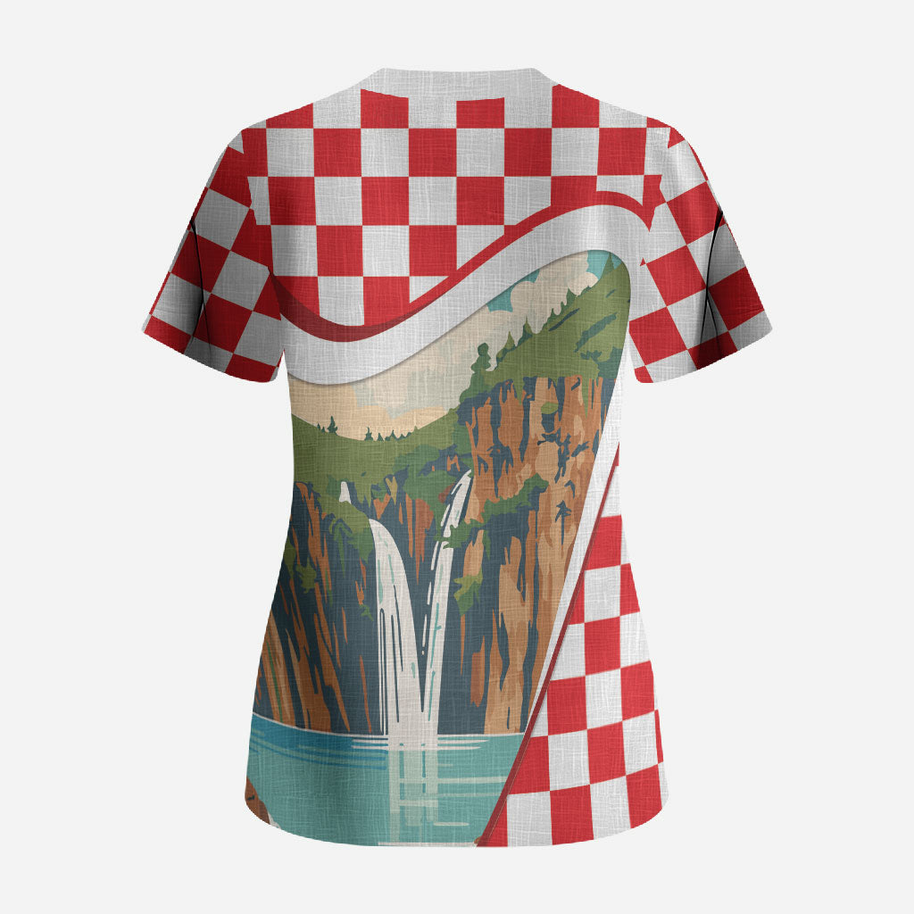 Plitvice Waterfall Hrvatska Scenery Scrub Top