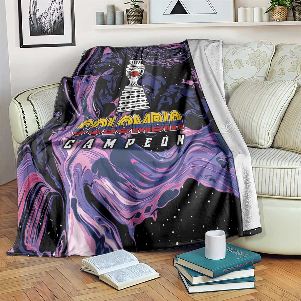 Colombia football blanket with colorful swirl print and Campeón text