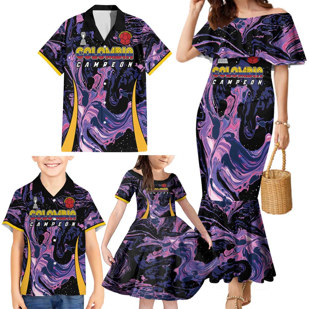 Colombia Football Custom Family Matching Mermaid Dress and Hawaiian Shirt Cano Cristales Style - Todos Somos Campeon LT7 - Wonder Print Shop