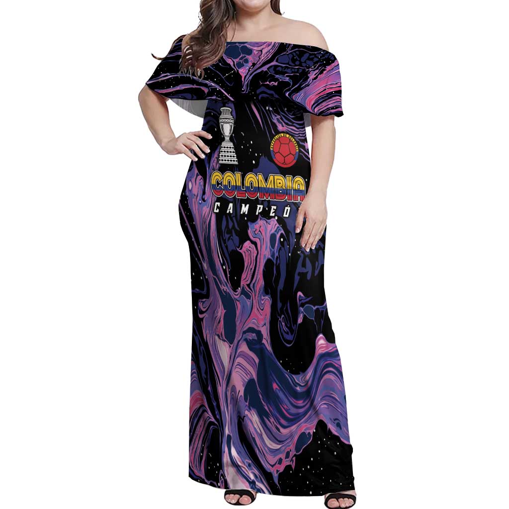 Colombia Football Custom Off Shoulder Maxi Dress Cano Cristales Style - Todos Somos Campeon - Wonder Print Shop