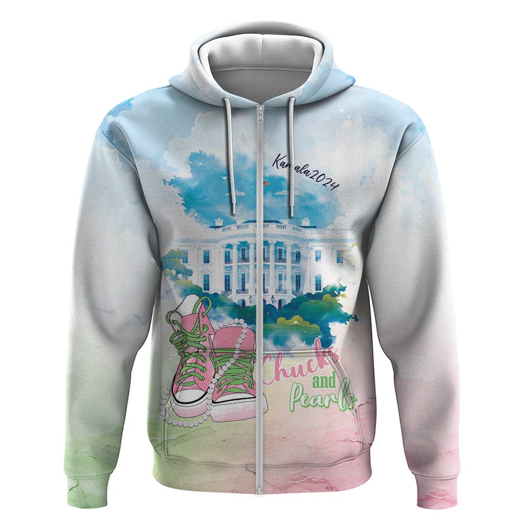 Chucks N Pearls 2024 Zip Hoodie Pink Green Rocking The World - Wonder Print Shop