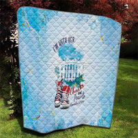Light blue and white quilt with diamond quilting, centered sneaker and “Chucks and Pearls” text