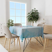 Light blue tablecloth featuring "I'm With Her" city and sneaker graphic