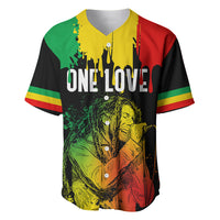 Multicolor reggae-style baseball jersey with V-neck and button placket, 'One Love' front print